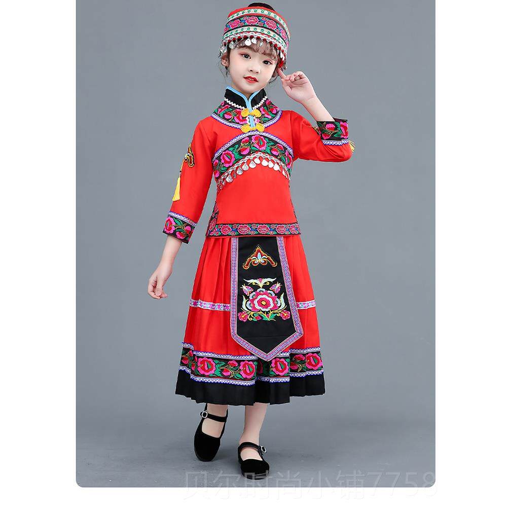 新款儿童阿昌族族服舞蹈服土表演装服装幼儿园合唱阿昌民族舞台族 - 实物图