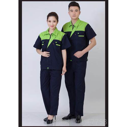 新款工作厂服套袖装夏季短男女薄款定制磨耐工车间工人汽修上衣劳