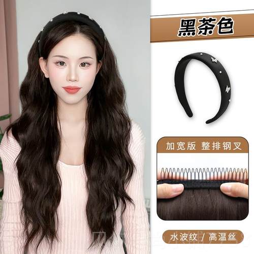 新款美女长发卷发箍假一体可苏拆卸自发然水钻流时尚仿真宿人发全