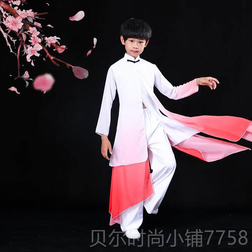 新款男出女儿童古演飘逸中典国风太服极舞蹈服水墨舞剑少年强扇子