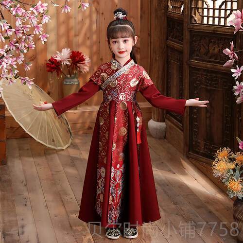新款童汉服儿女童国风唐装中国风演出服男童童学红色古装春新款国