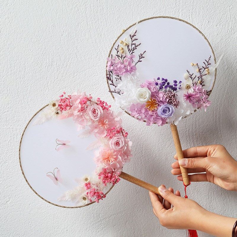 古风团扇干花gDIY材料包花艺三八妇女节活动沙龙永生花结婚礼物