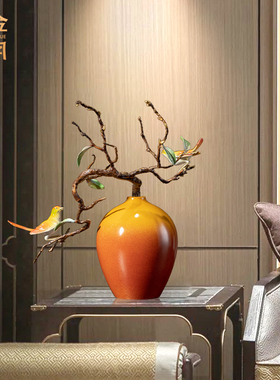 《春意盎然》花瓶铜摆件新中式z家居家装软装工艺品客厅玄关装饰