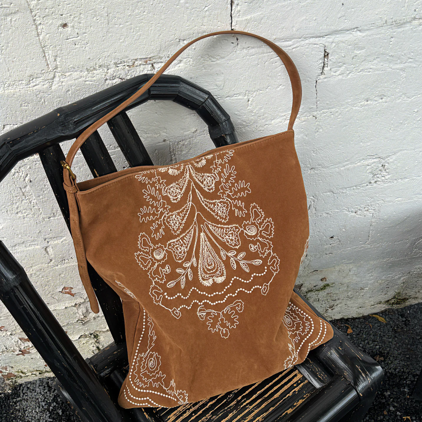 波西米亚风刺绣磨砂托特包女