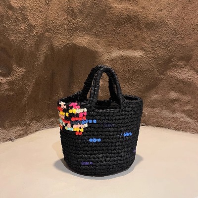 手工编织绸缎彩虹菜篮子包包复古