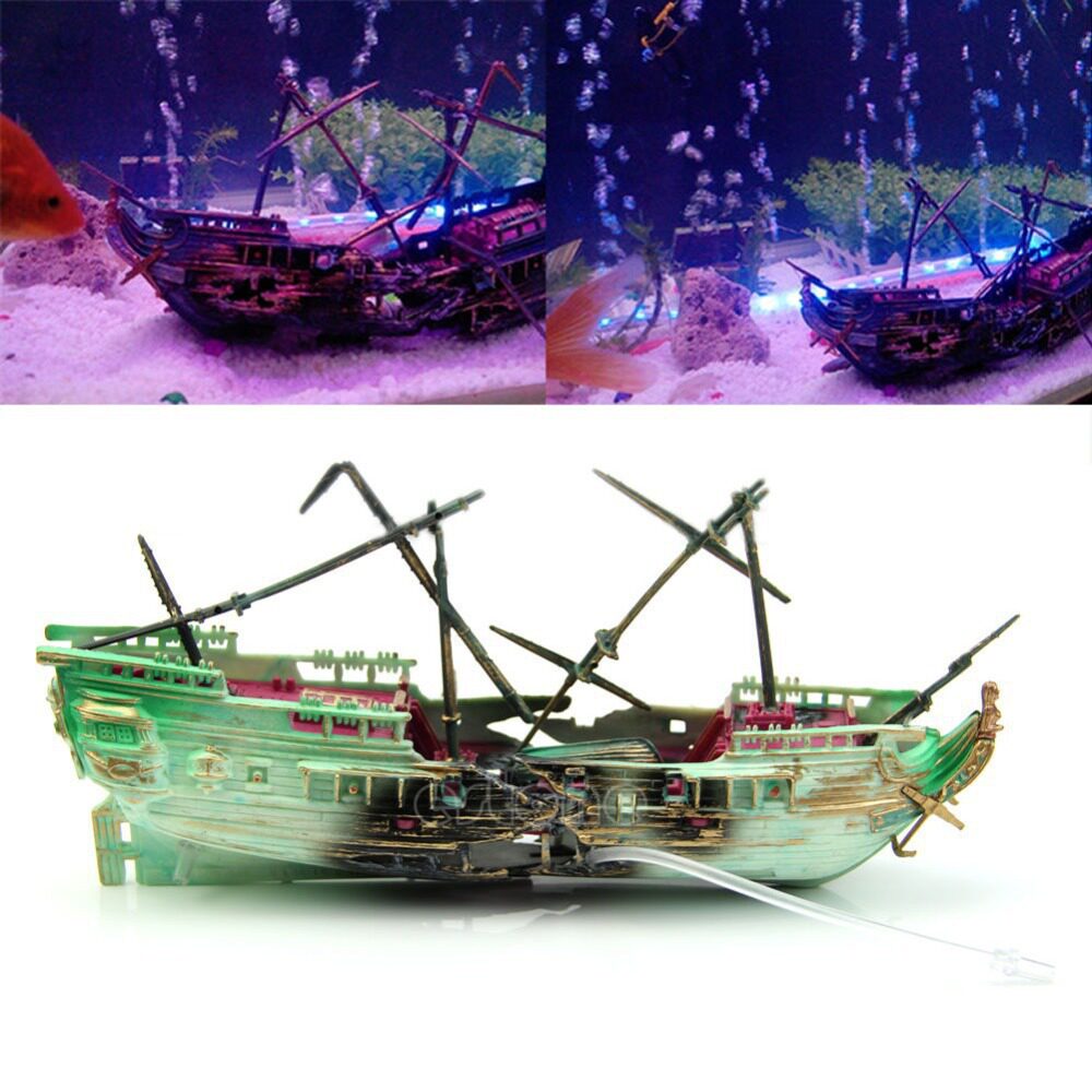 海马气动鱼缸装饰品水族箱造景套餐增氧玩具深海烂船沉船