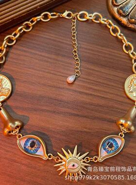 恶魔之眼项链西洋眼睛鼻子中古毛衣项链