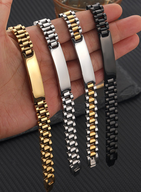 欧美饰品表带式手镯手环男女款情侣气质复古弯牌手链长度可调节