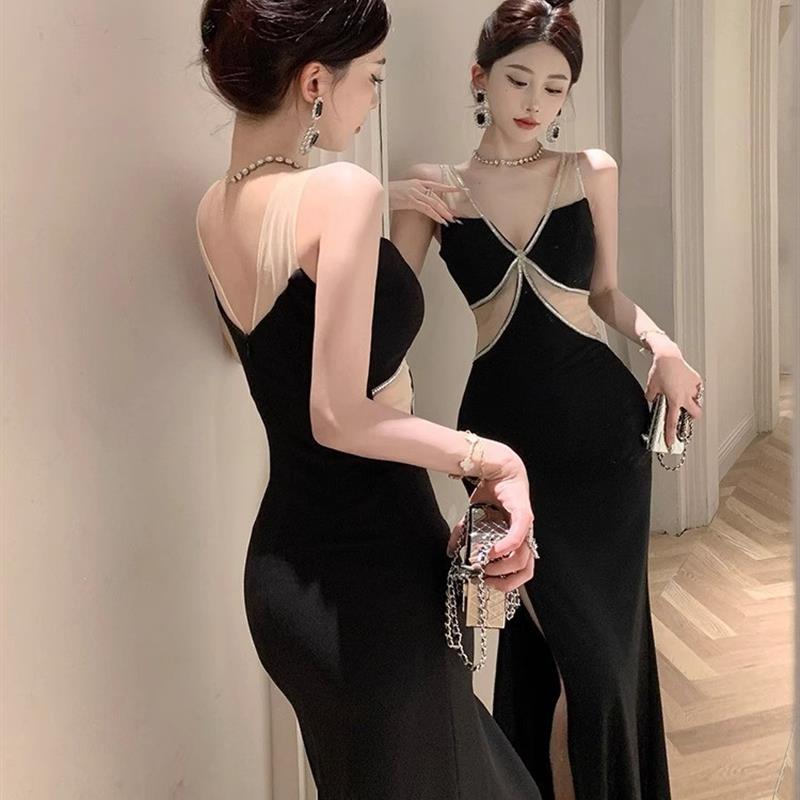 胖东来优选法式重工闪钻晚礼服高端轻奢小众女夏季赫本风名媛气质