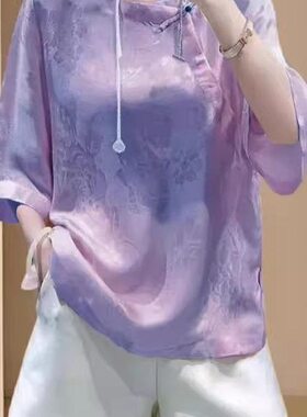 胖东来国风上衣女提花高级感气质显瘦上衣夏天韵味魅力女性上衣T