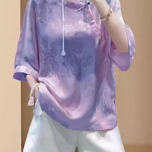 胖东来国风上衣女提花高级感气质显瘦上衣夏天韵味魅力女性上衣T