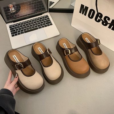 胖东来厚底勃肯鞋半拖鞋女外穿2025新款春秋玛丽珍女鞋小皮鞋无后