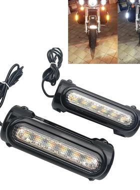 爆款哈雷摩托车LED护杠灯白色日行黄色转向铝体管夹灯1.寸护杆灯