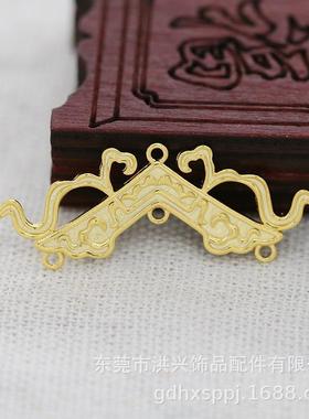 爆款洪兴饰品铜24k金保色47*15MM多孔连接发簪配件材料B1341