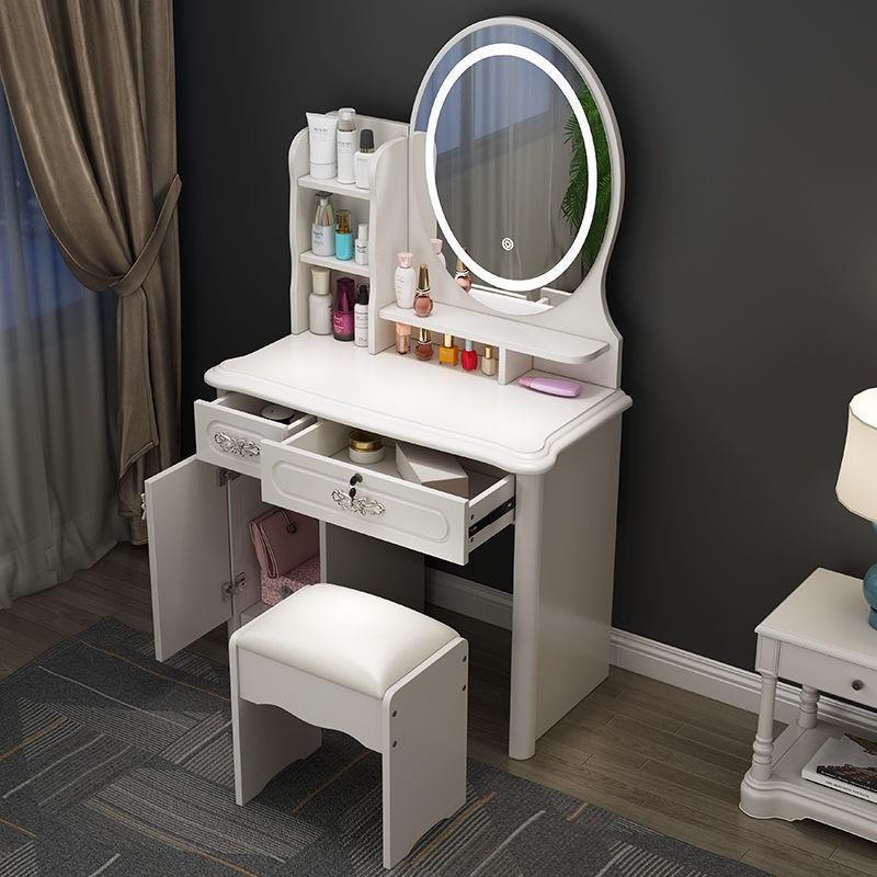 爆款妆台欧式梳妆台卧室小户型简易迷你网红化妆柜镜子带灯超小化