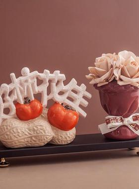 爆款婚庆结婚喜庆装饰品好柿花生摆件新中式电视柜玄关酒柜创意礼