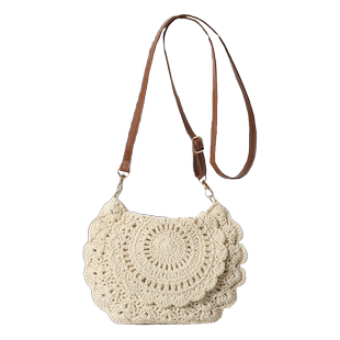慵懒风编织包小圆包女斜挎花边草编包包藤编竹编包针织包小拎包夏