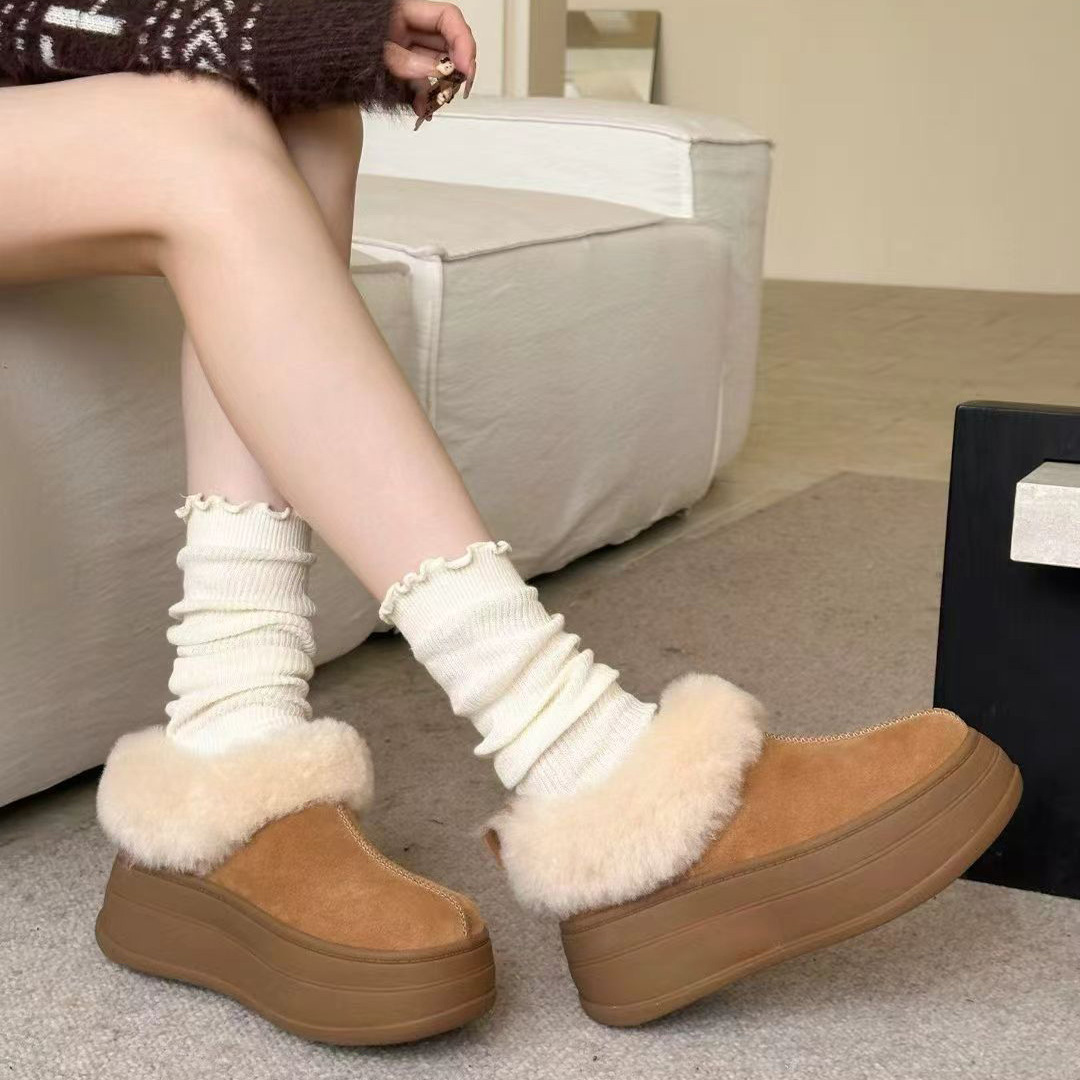 韩版羊毛雪地靴女2025冬新款厚底保暖一脚蹬棉鞋女松糕增高毛毛鞋