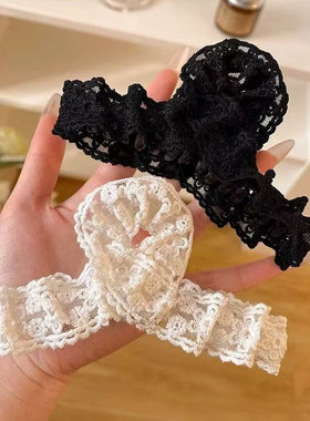 复古黑色蕾丝大号抓夹女2025新款高级感盘发鲨鱼夹后脑勺头饰