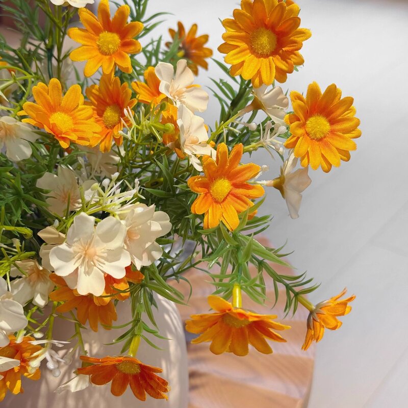 陶瓷花瓶绢花雏菊仿真花束餐桌玄关客厅装饰花艺摆设道具
