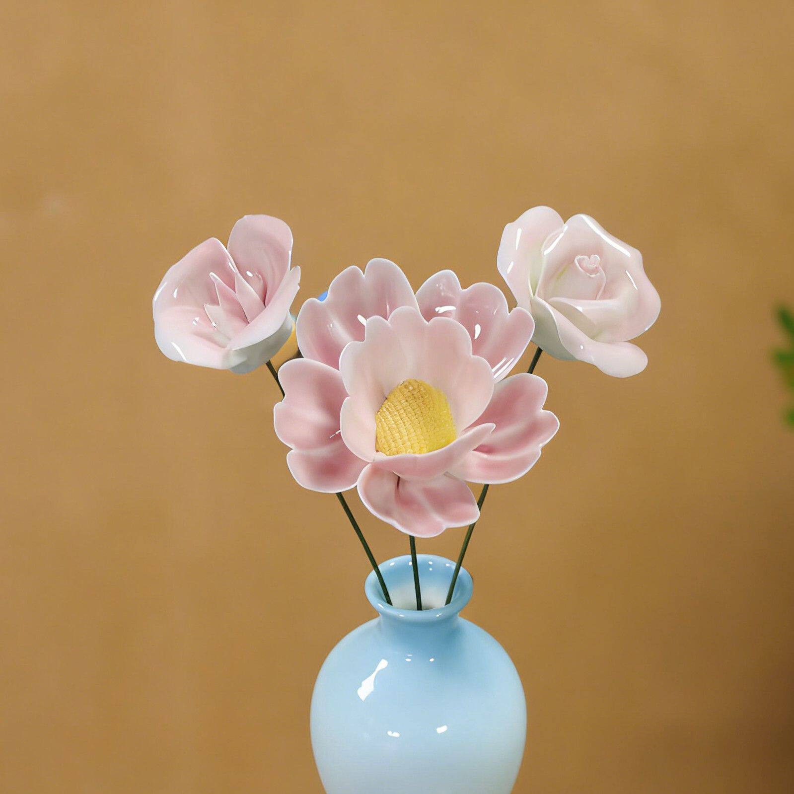 景德镇手工陶瓷仿真花朵花束网红桌面节日创意永生花摆件