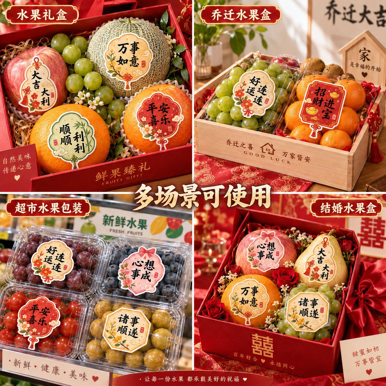 果礼伴手礼水果礼盒高级中秋不干胶贴画节日祝福标签装饰贴纸
