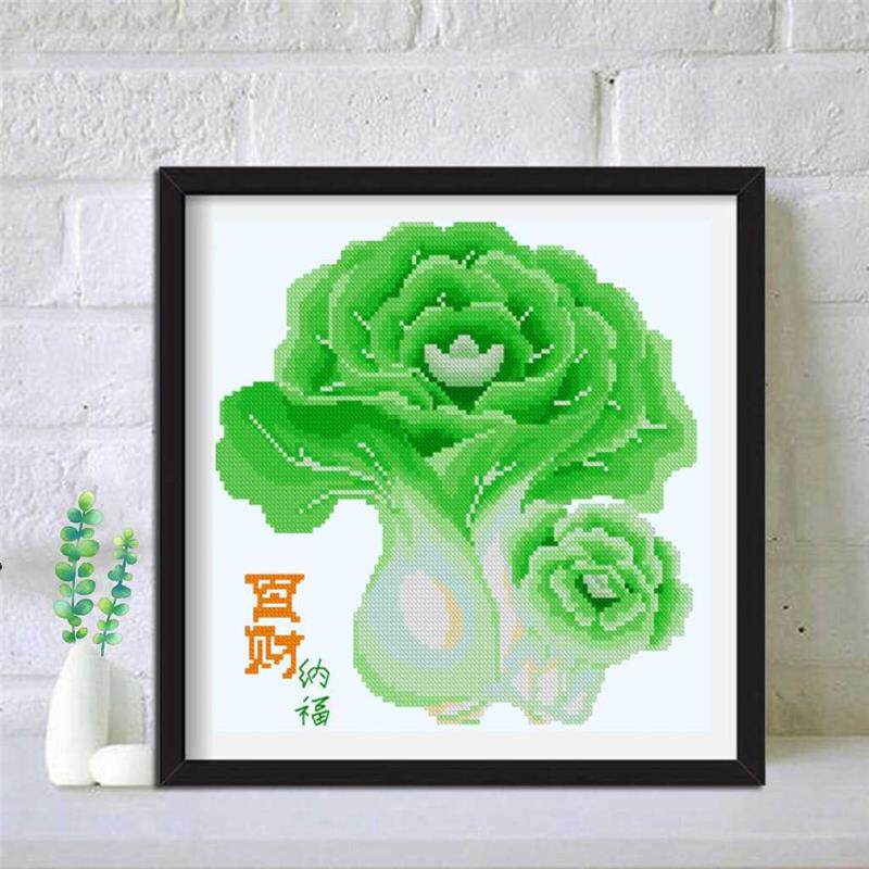 5d百财纳福钻石画2024新款手工满钻全贴客厅餐厅白菜贴钻十字绣