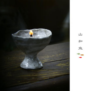 手工陶瓷酥油灯供佛灯传统老式粗陶油灯煤油灯底座复古香油灯盏