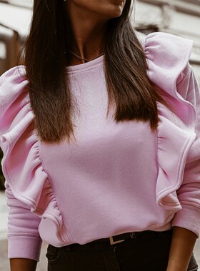 极速Autumn Winter Women O Neck Ruffle Blouse ShirtV Long Sle