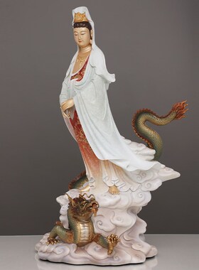 极速全铜乘龙观音白n衣观世音菩萨骑龙纯手工高温着色站龙观音佛