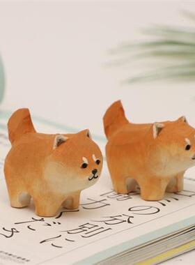 新品木雕小柴犬桌面o摆件手工艺品可爱狗狗萌宠创意手作日系造景