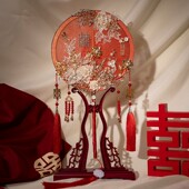 极速新娘中d式 婚礼团扇结婚绣禾服手捧花出嫁长柄扇材料包宫扇喜