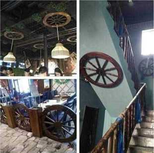 极速复古装饰车轮挂件防腐木轮毂C马车古镇景观木花园艺室内实心