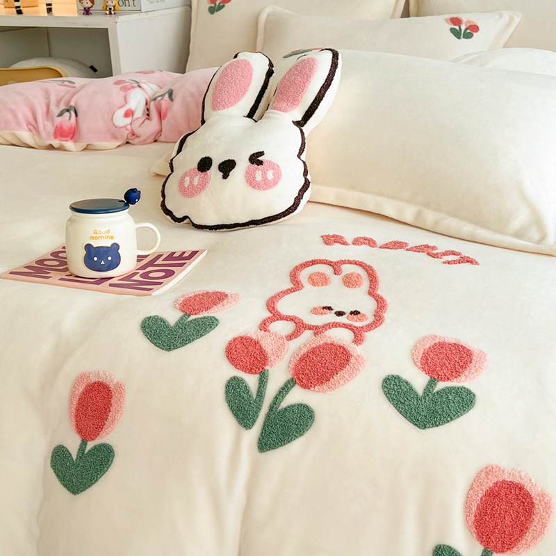 极速高克b重A类牛奶绒毛巾绣印花保暖四件套母婴级儿童亲肤三件式