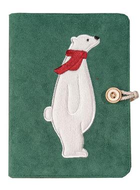 极速暗绿色刺绣北极熊布艺面文艺活页线装AK5A6绒布随身手账小本