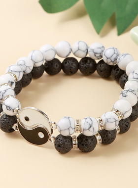 极速太极八卦手h錬阴阳龙磨砂石头古风手串百搭时尚中国风情侣七