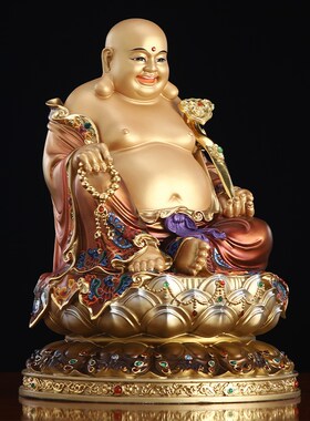 极速笑佛摆件笑佛像大肚弥勒佛全铜高温J彩绘布袋弥勒坐像客厅招