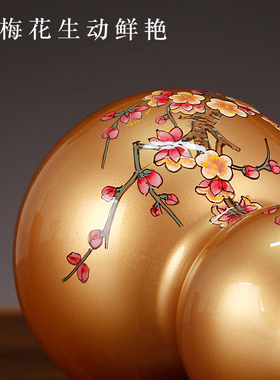 新品铜葫b芦摆件开盖空心彩铜梅花手绘装饰送人礼品办公室客厅家