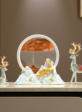 极速沙漏创意摆件流沙画招财鹿客厅玄关酒柜电视柜V公室新房装饰