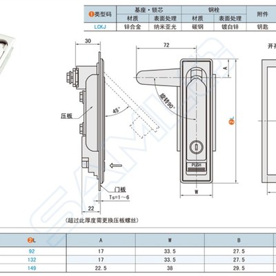 极速LCKJ-92/132/149配电箱柜平面锁 配电柜门锁S 上隆品质 现货