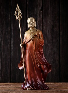 极速九华山铜地藏王佛像家u用供奉地藏菩萨像站立家居工艺品客厅