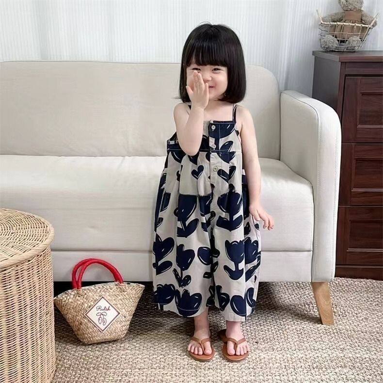 女童背带裤2025夏韩版女童宝宝吊带连体裤儿童连身衣阔腿7分裤子