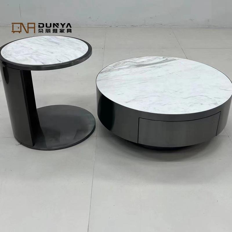 意式轻奢岩板圆形茶几组合客厅家用小户型简约现代设