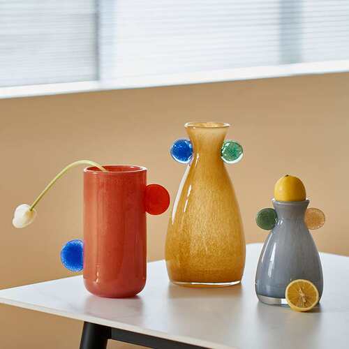 怡露工艺新品手工双耳渐变中古风小口玻璃花瓶餐桌台面软装