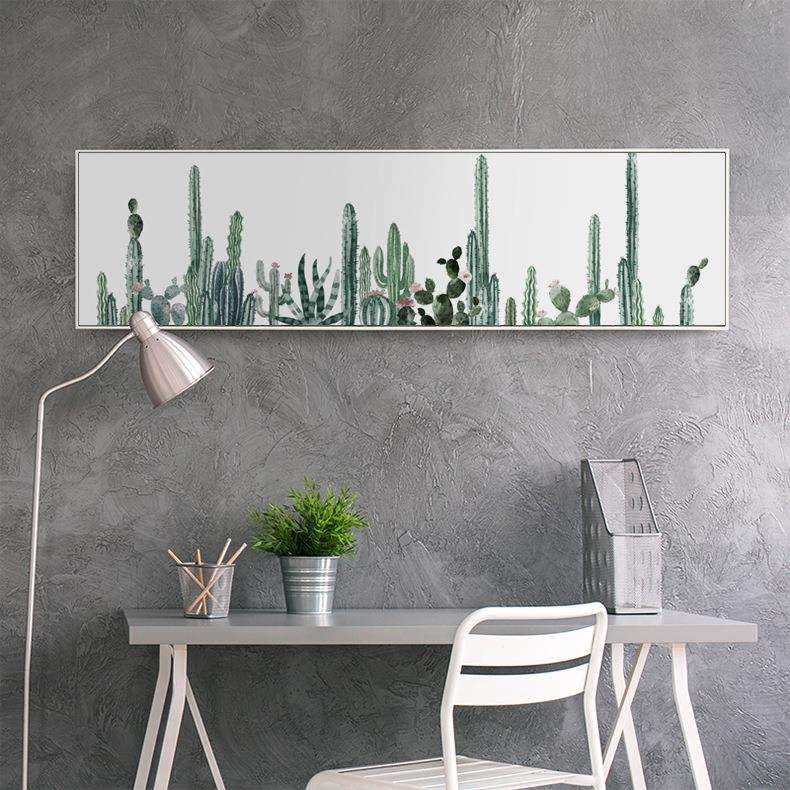 北欧绿植客厅装饰画横版小清新长幅壁画现代简约卧室床头画仙人掌