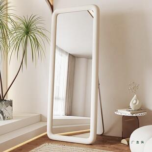 绒布全身镜穿衣镜北欧家用靠墙落地镜女生卧室全身镜子方形试衣镜