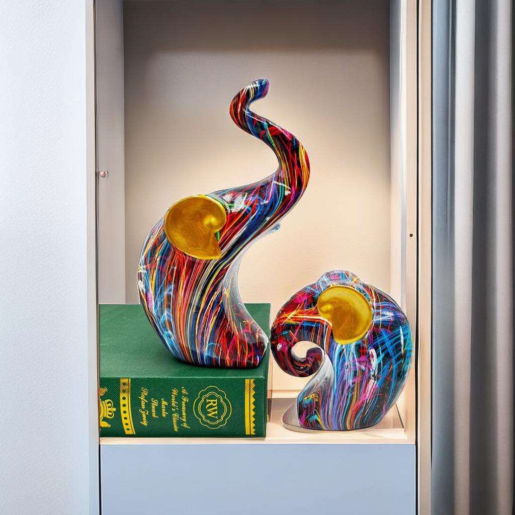 1套大象轻奢创意大象树脂雕像装饰家居客厅办公室桌面装饰工艺礼