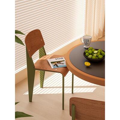 中古餐椅实木vitra椅子北欧餐桌椅设计师家用复古奶油风靠背凳子