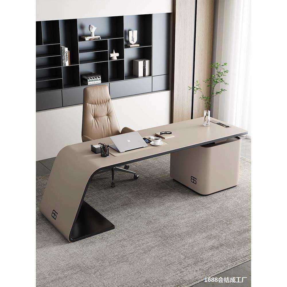 欧式简约现代办公桌时尚大气总裁桌高端钢琴烤漆书桌轻奢桌椅组合