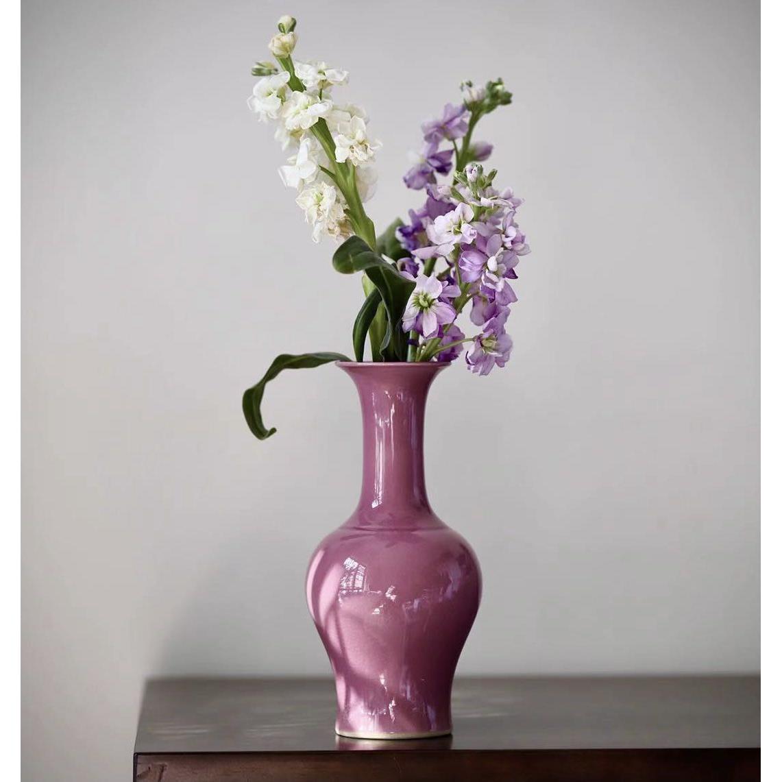 61K3茶道花瓶陶瓷纳福瓶中式花瓶小插花器书房摆件餐桌